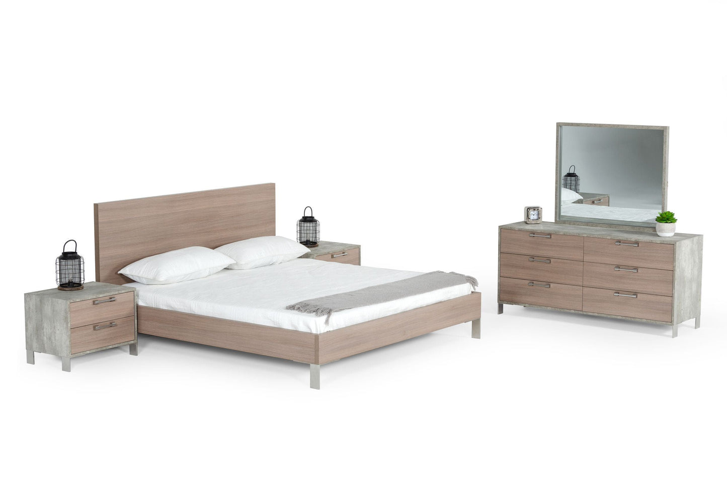Nova Domus Boston Modern Brown Oak & Brushed Stainless Steel Bed