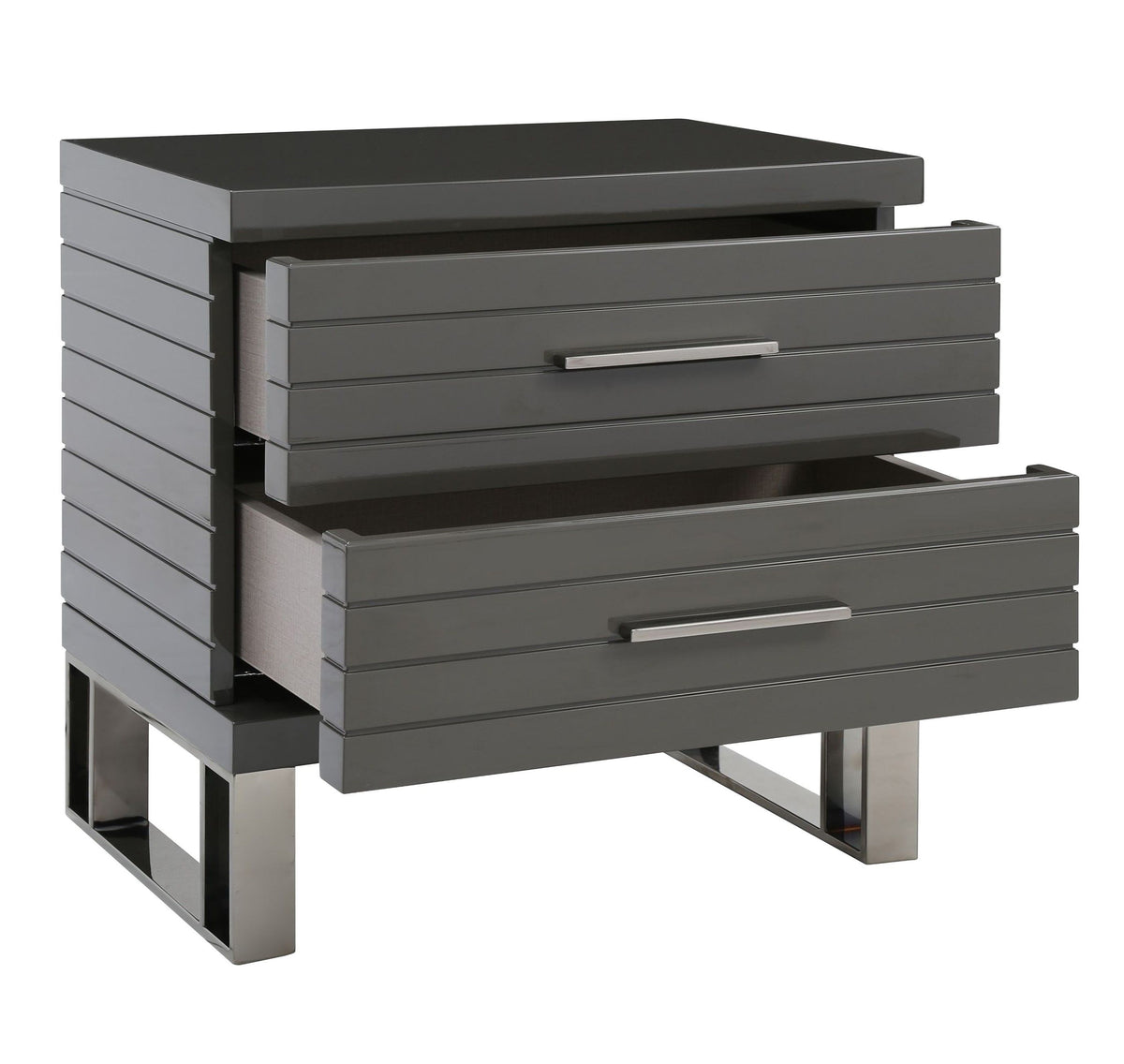 Splendor Grey High Gloss Slatted Two-Drawer Nightstand