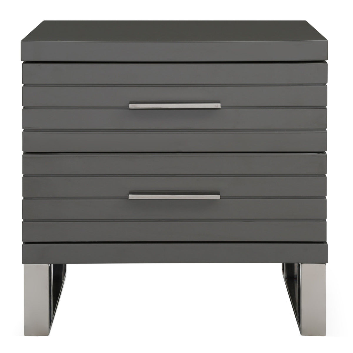 Splendor Grey High Gloss Slatted Two-Drawer Nightstand