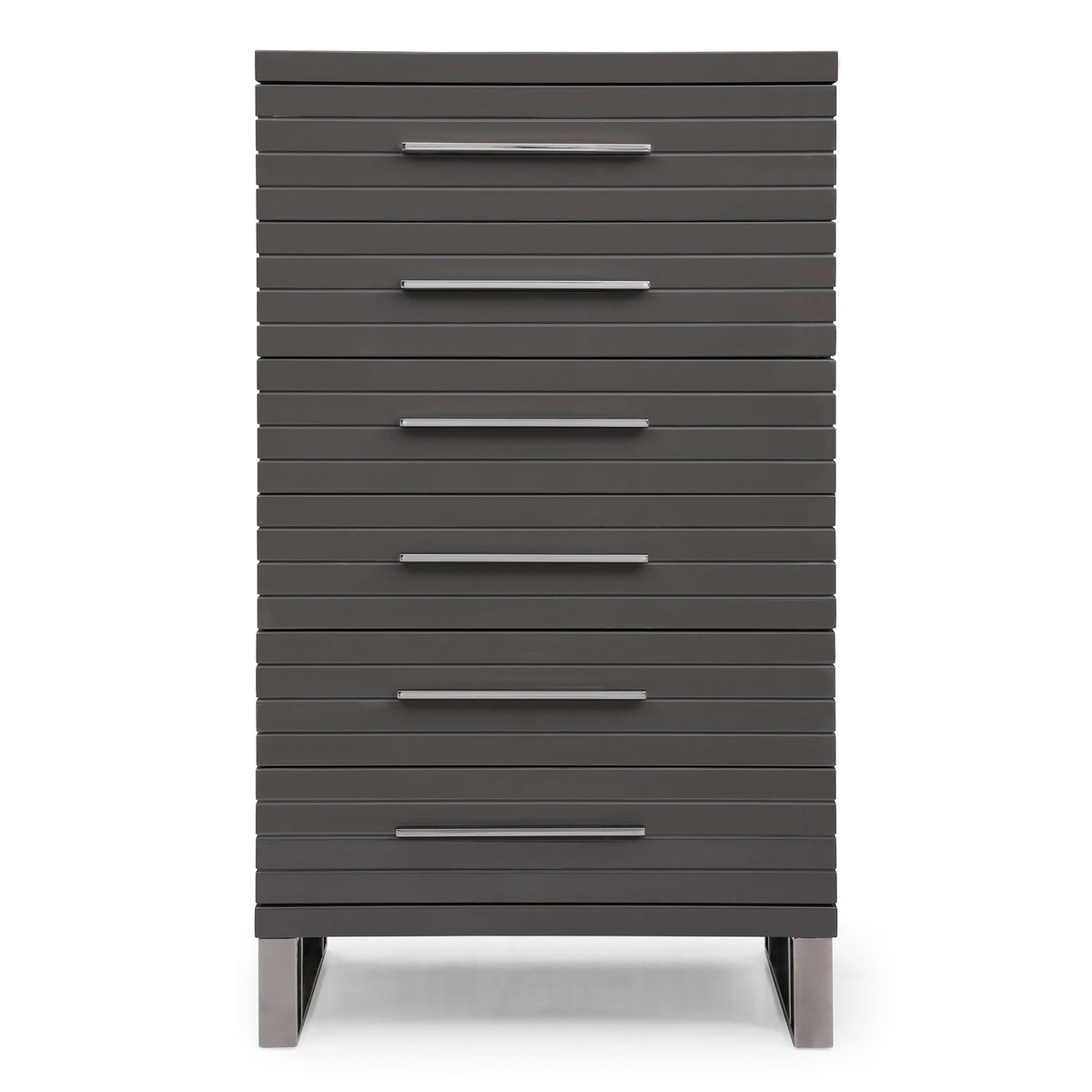 Splendor Grey High Gloss Slatted Six-Drawer Chest