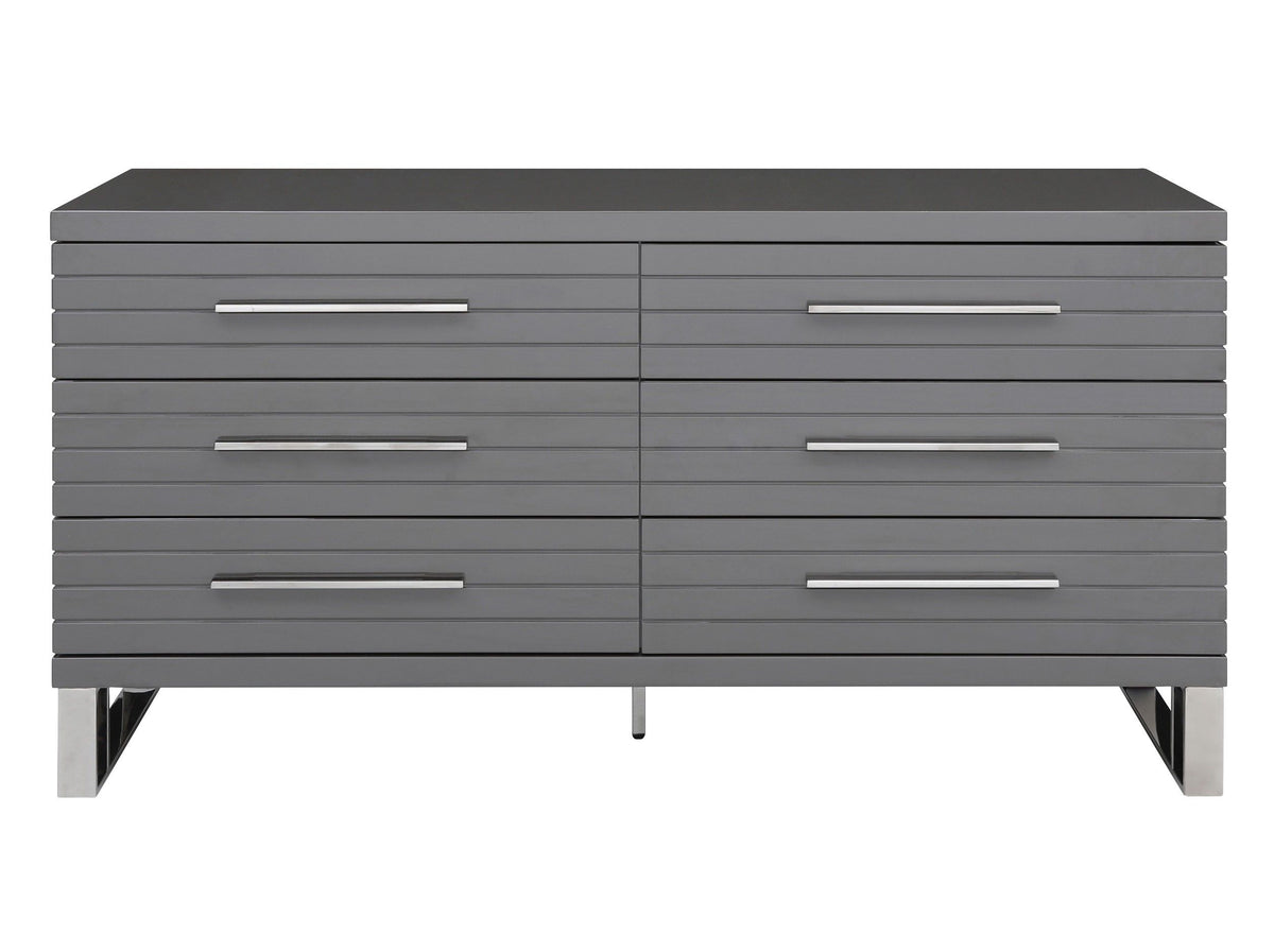 Splendor Grey High Gloss Slatted Six-Drawer Dresser