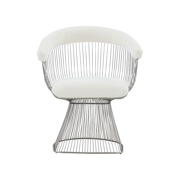 Modrest Chandler - Modern White Sherpa and Matte Silver Dining Chair
