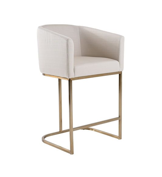 Modrest Yukon Modern Off White Fabric Brushed Brass Counter Chair