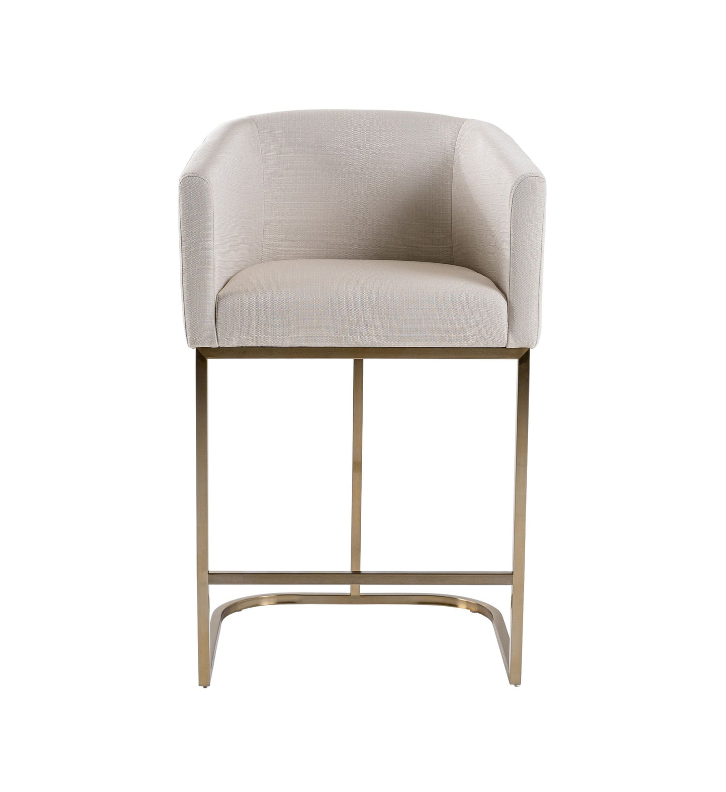 Modrest Yukon Modern Off White Fabric & Brushed Brass Counter Chair - A Chic and Comfortable Addition to Contemporary Spaces, Featuring Elegant Upholstery and Sleek Brushed Brass Accents.