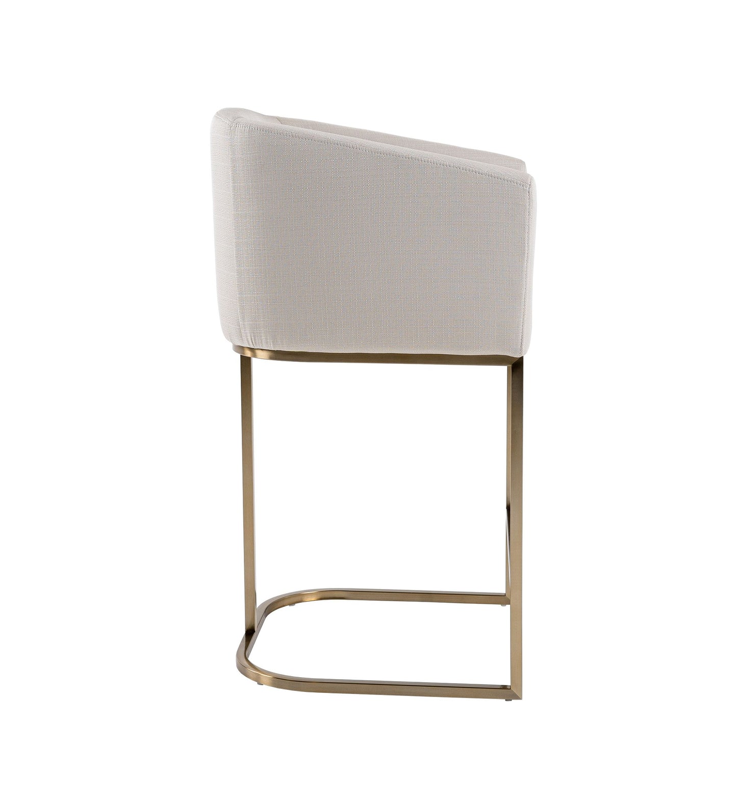 Modrest Yukon Modern Off White Fabric & Brushed Brass Counter Chair - A Chic and Comfortable Addition to Contemporary Spaces, Featuring Elegant Upholstery and Sleek Brushed Brass Accents.