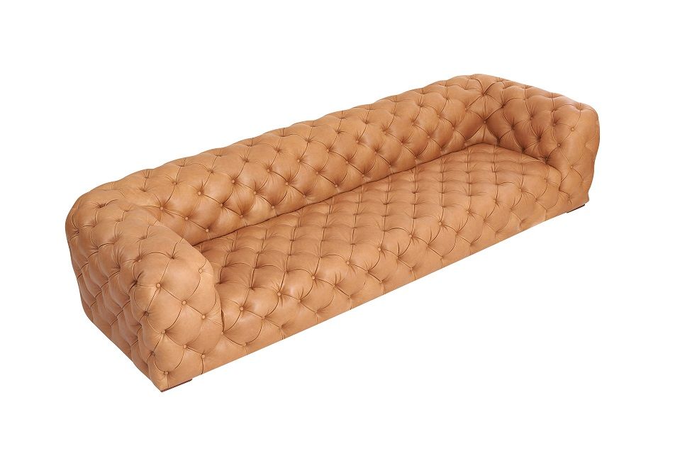 Dexter Transitional Camel Full Italian Leather Tufted Sofa