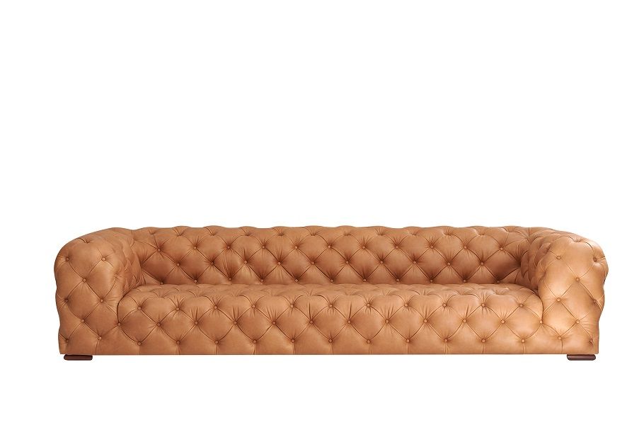 Dexter Transitional Camel Full Italian Leather Tufted Sofa