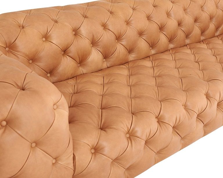 Dexter Transitional Camel Full Italian Leather Tufted Sofa