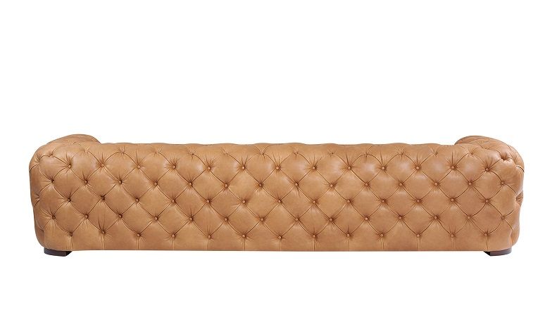 Dexter Transitional Camel Full Italian Leather Tufted Sofa