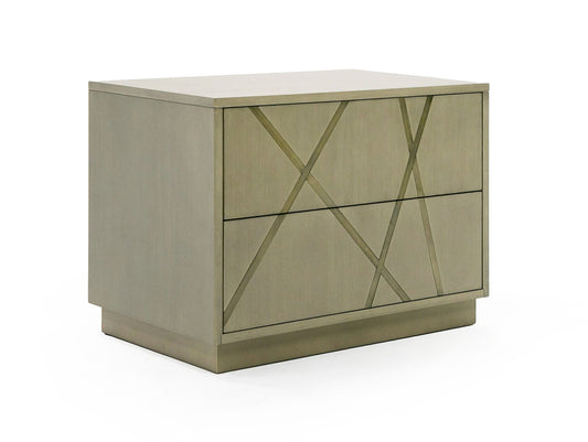 Modrest Nixa - Chic Wide Birch Nightstand with Brushed Bronze Accents | Contemporary Bedroom Elegance