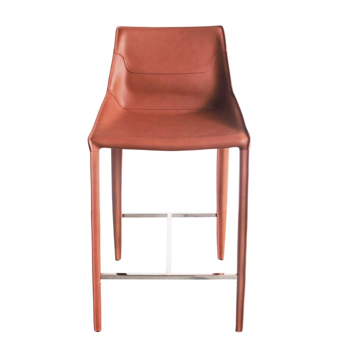 Halo Counter Stool β Rich Cognac Saddle Leather in a Sleek Modern Design