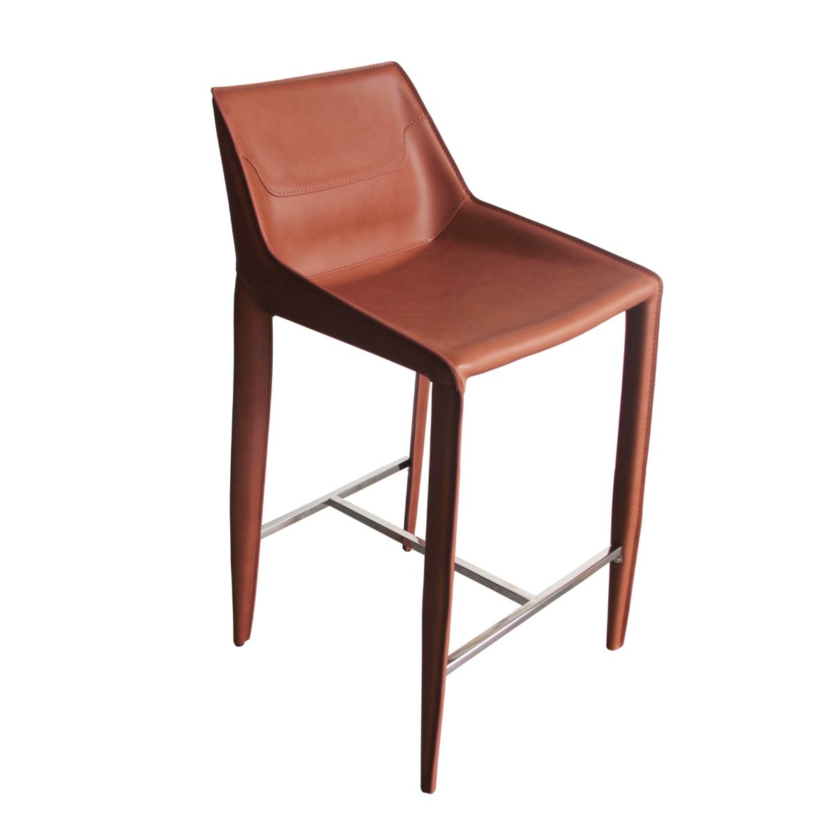 Halo Counter Stool β Rich Cognac Saddle Leather in a Sleek Modern Design