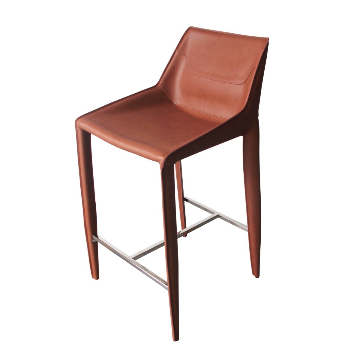 Halo Counter Stool β Rich Cognac Saddle Leather in a Sleek Modern Design