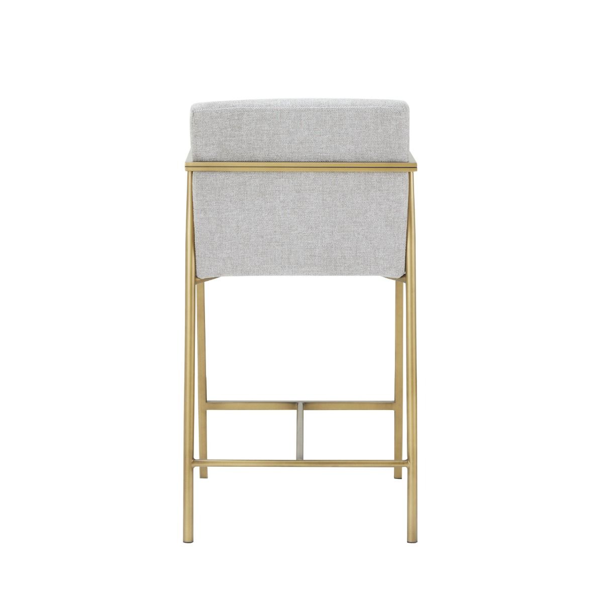 Burnham Counter Stool β Contemporary Design Off-White Fabric Upholstery with Brass Accents