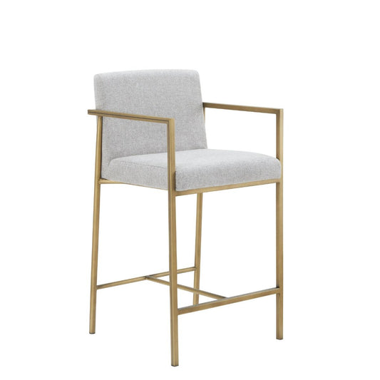 Modrest Burnham- Contemporary Off White Fabric + Brass Counter Stool