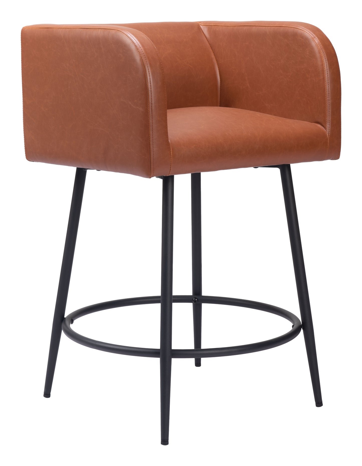 Horbat Counter Stool Set of 2 - Brown Modern and Comfortable Upholstered Stools for Contemporary Kitchens and Dining Areas