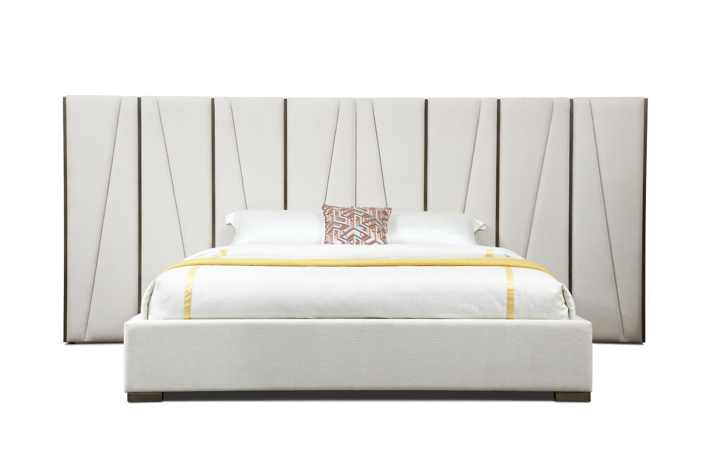 Modrest Nixa - Modern Beige Velvet + Brushed Bronze + Birch Bedroom Set