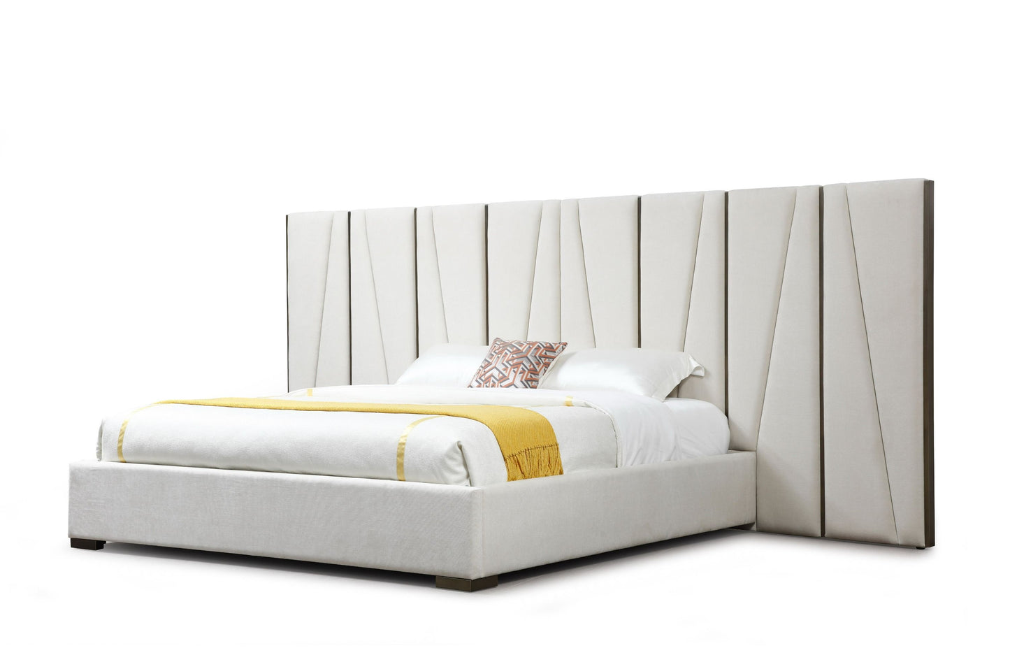 Modrest Nixa - Modern Beige Velvet + Brushed Bronze + Birch Bedroom Set