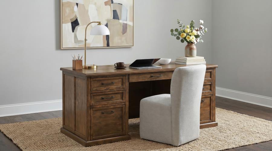 Altidore 68βInch 7βDrawer Executive Home Office Desk Distressed Brown