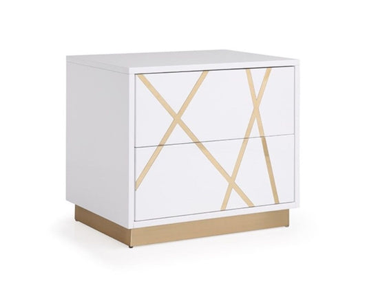Modrest Nixa - Chic Wide White & Gold Nightstand | Contemporary Bedroom Elegance