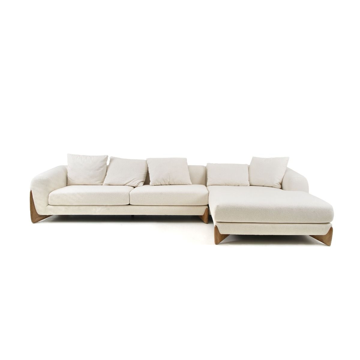 Modrest Fleury - Contemporary Cream Fabric and Walnut RAF Sectional Sofa