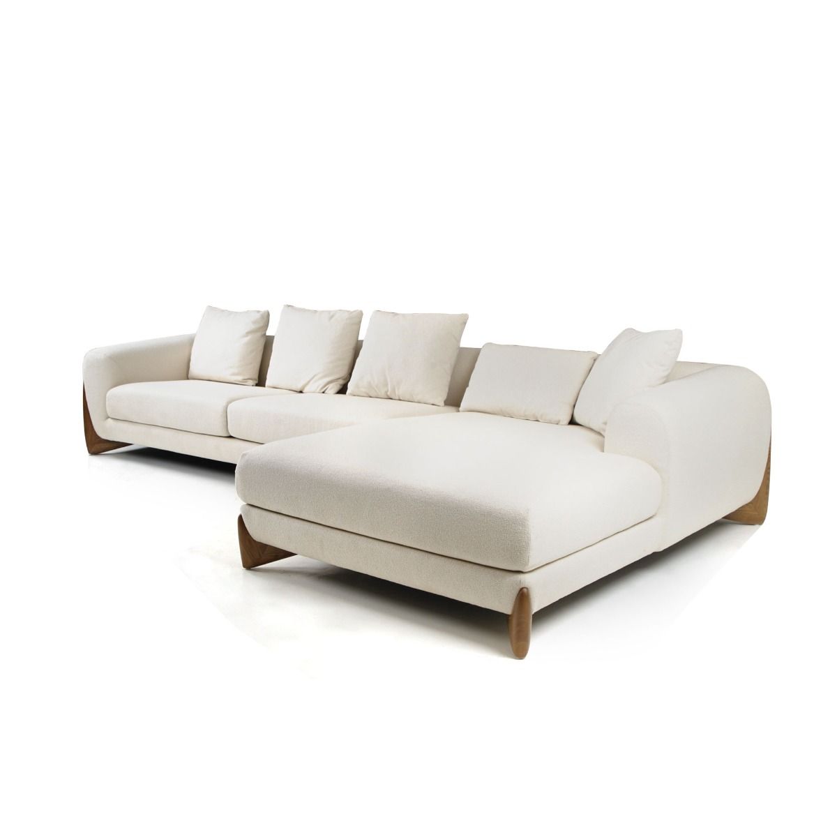 Modrest Fleury - Contemporary Cream Fabric and Walnut RAF Sectional Sofa