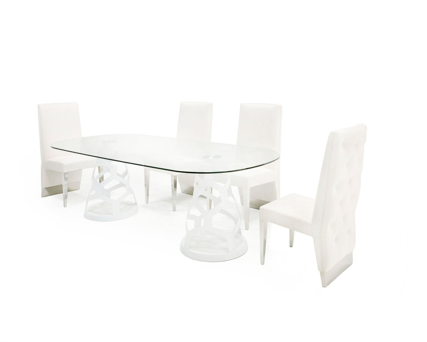 Modrest Lilly - Modern White and 15mm Glass Rectangular Dining Table