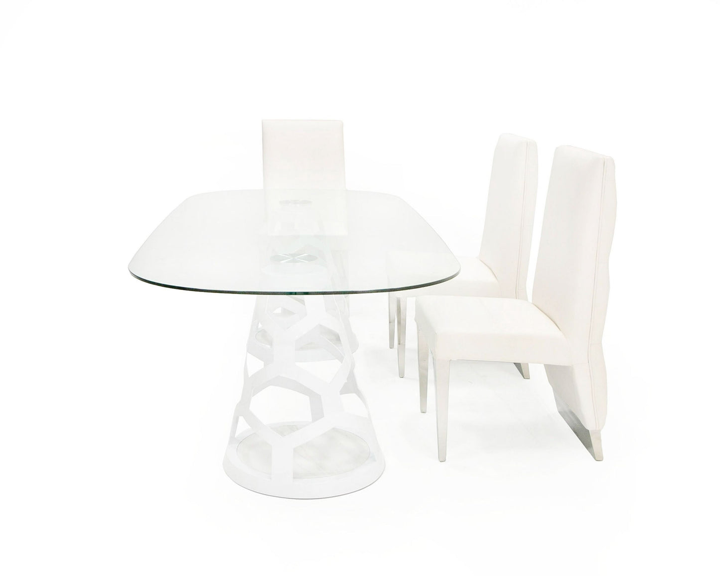 Modrest Lilly - Modern White and 15mm Glass Rectangular Dining Table