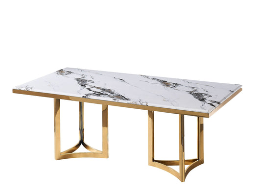Modrest Loomis Dining Table β Elegant White Marble Top with Luxurious Gold Base