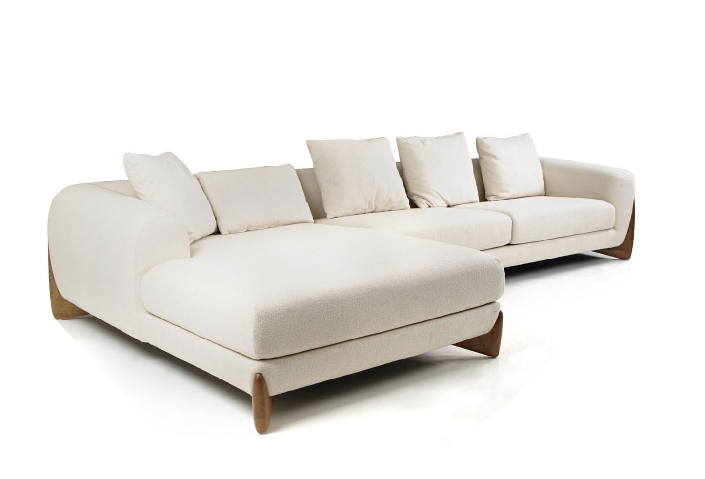 Modrest Fleury Contemporary LAF Sectional Sofa β Cream Fabric with Walnut Base