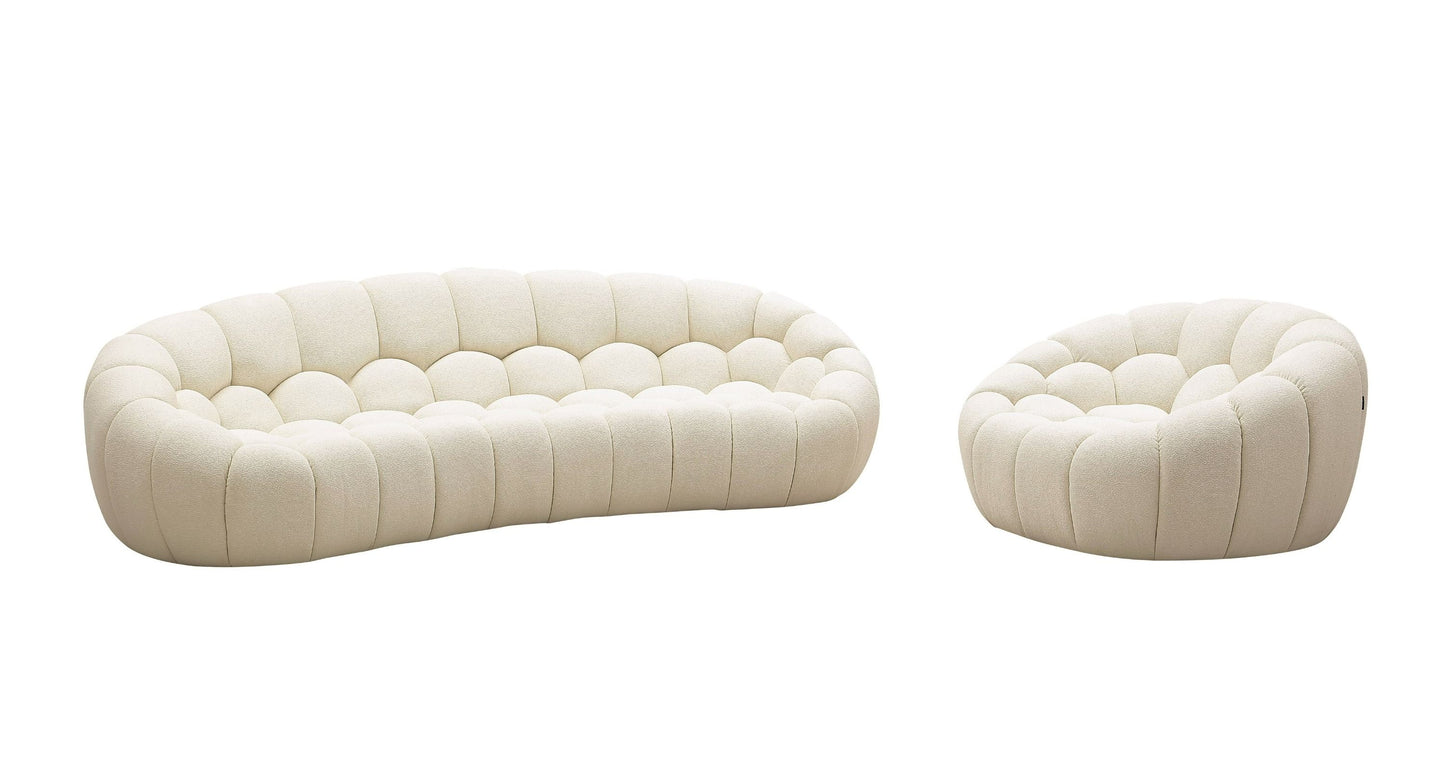 Divani Casa Yolonda - Modern Curved Off-White Fabric Sofa Set