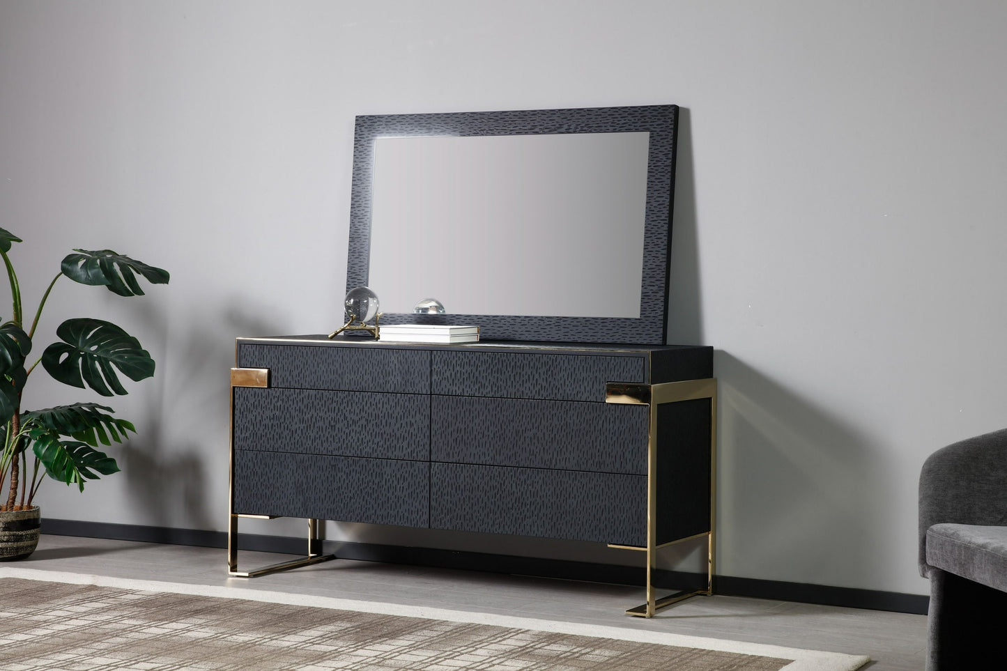 Modrest Rothsay Modern Wenge and Gold Dresser for a Sleek and Luxurious Bedroom Storage Solution