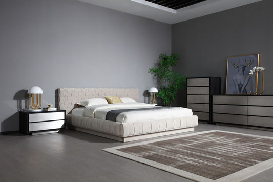 Modrest Concord Modern Grey Velvet, Black Marble, Black Ash, and Aluminum Bedroom Set for a Luxurious and Contemporary Bedroom Style