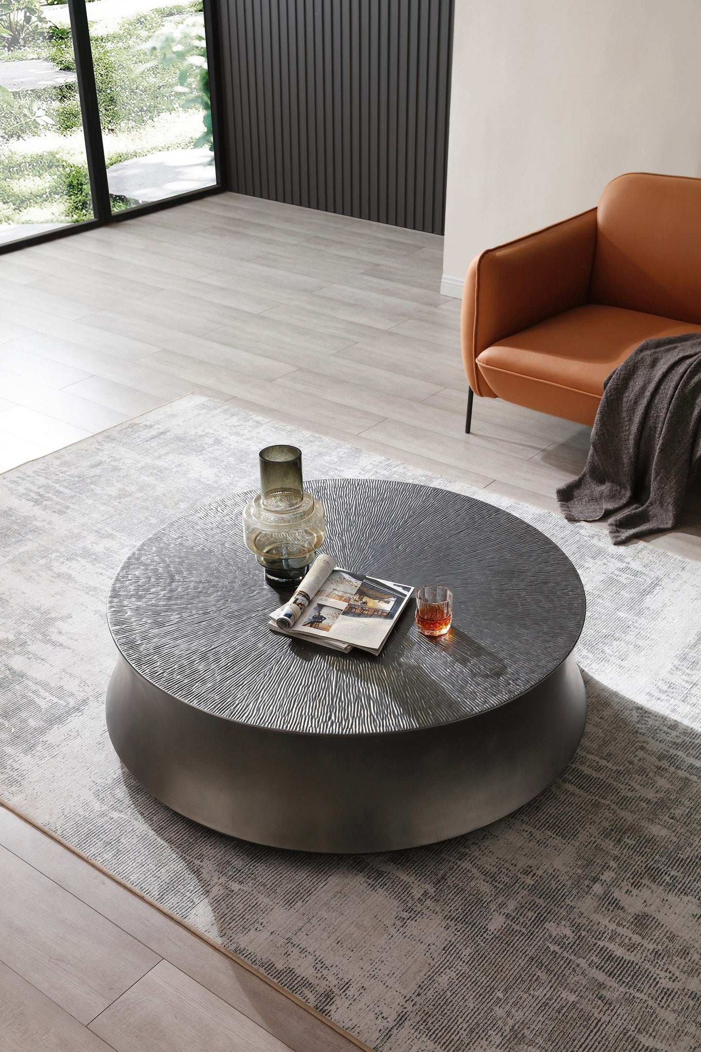 Modrest Airdrie Modern Antique Grey Round Coffee Table Set β Chic Contemporary Living Room Collection