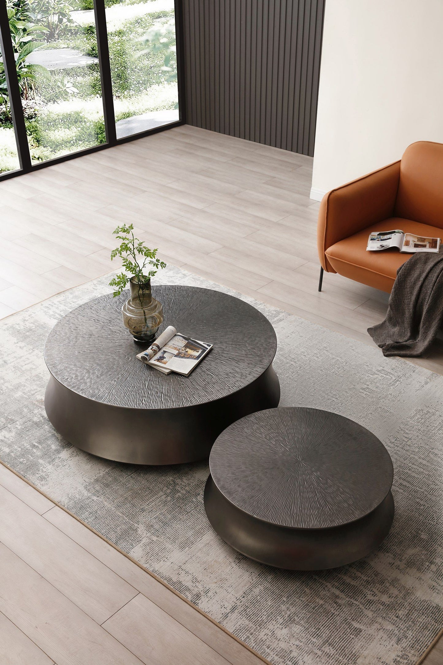 Modrest Airdrie Modern Antique Grey Round Coffee Table Set β Chic Contemporary Living Room Collection