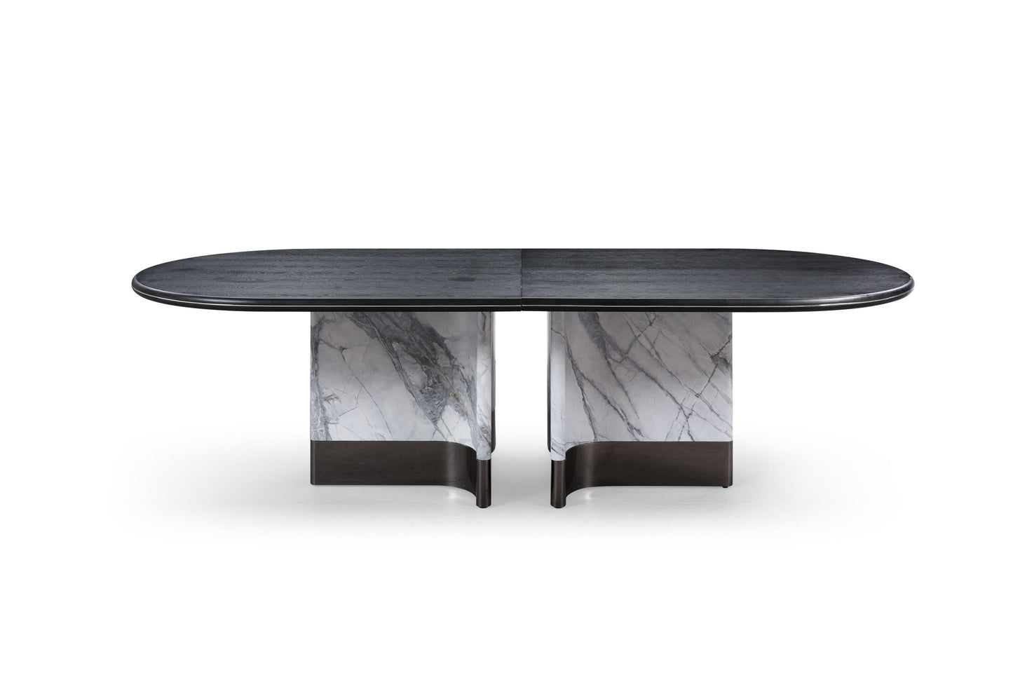 Modrest Renfew Modern Black Oak and Faux Marble Oval Dining Table for Stylish and Elegant Dining Rooms