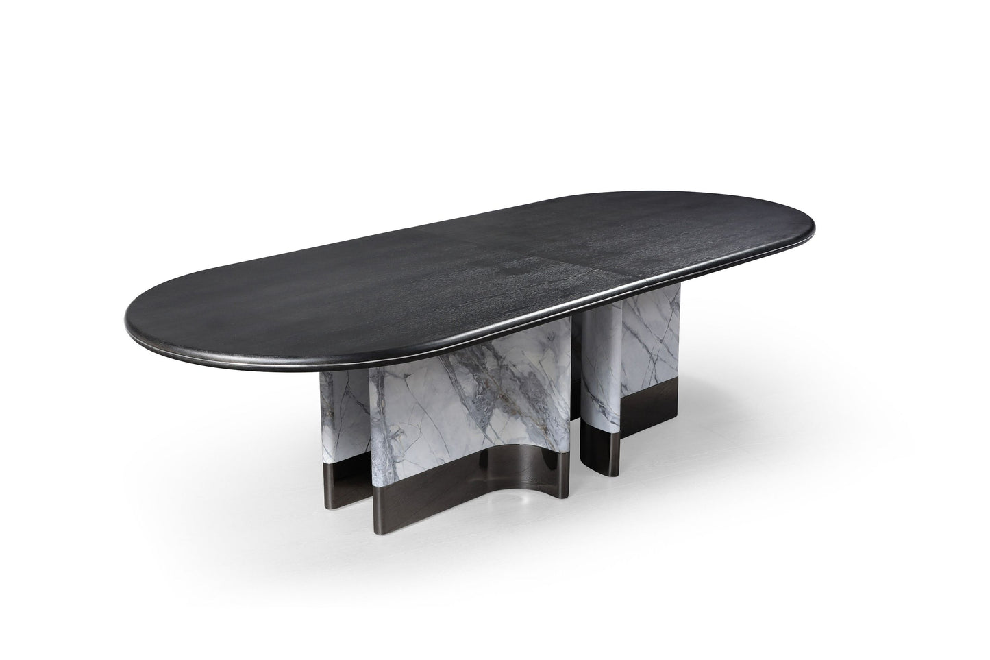 Modrest Renfew Modern Black Oak and Faux Marble Oval Dining Table for Stylish and Elegant Dining Rooms