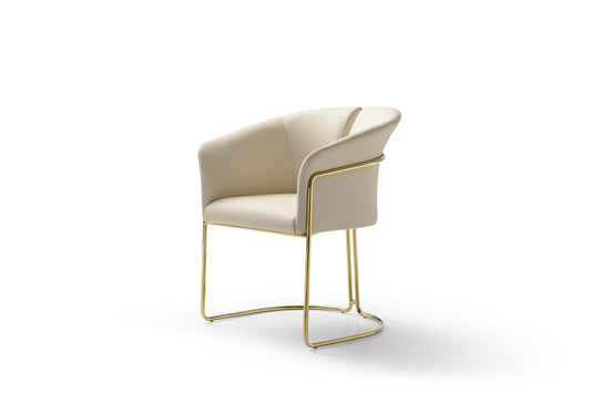Modrest Renfew Modern Beige Vegan Leather and Champagne Gold Dining Chair for Elegant and Contemporary Dining Rooms