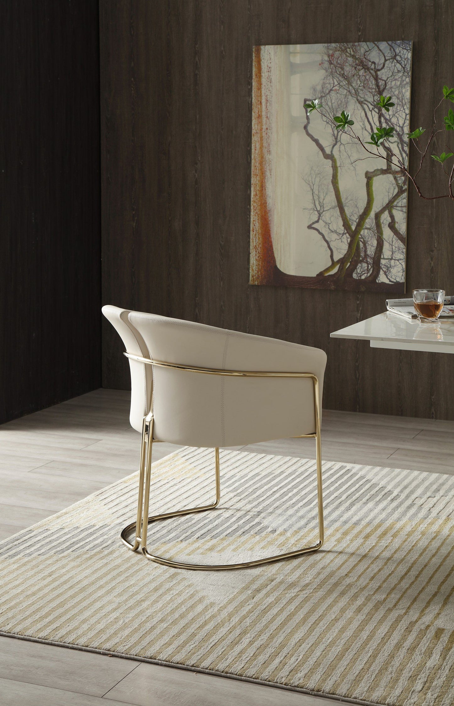 Modrest Renfew Modern Beige Vegan Leather and Champagne Gold Dining Chair for Elegant and Contemporary Dining Rooms