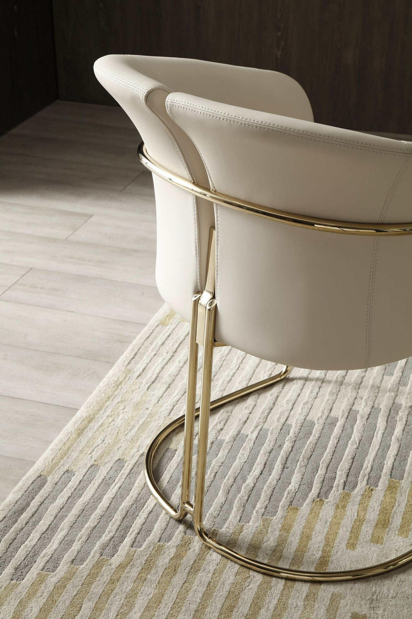 Modrest Renfew Modern Beige Vegan Leather and Champagne Gold Dining Chair for Elegant and Contemporary Dining Rooms