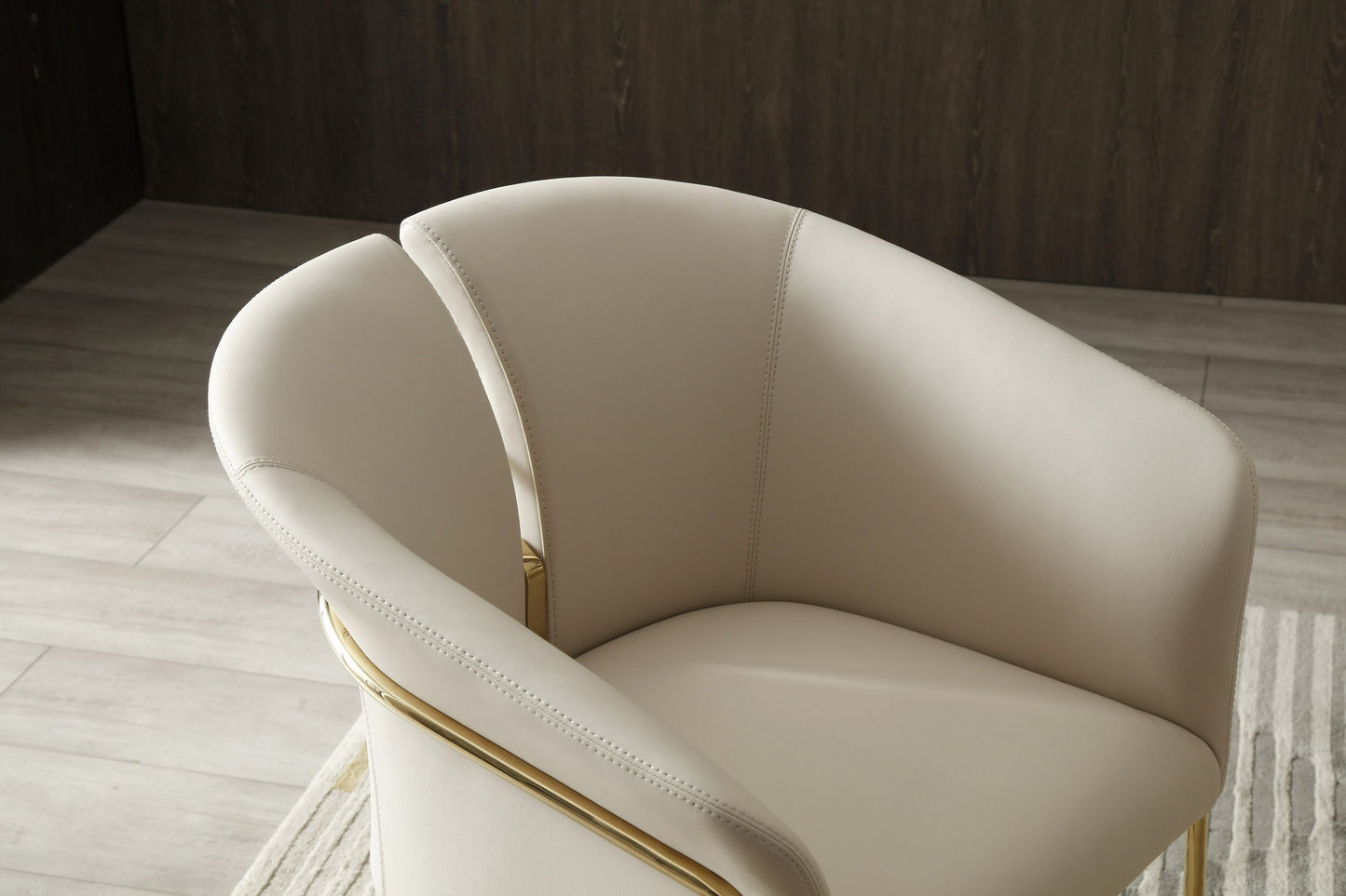 Modrest Renfew Modern Beige Vegan Leather and Champagne Gold Dining Chair for Elegant and Contemporary Dining Rooms