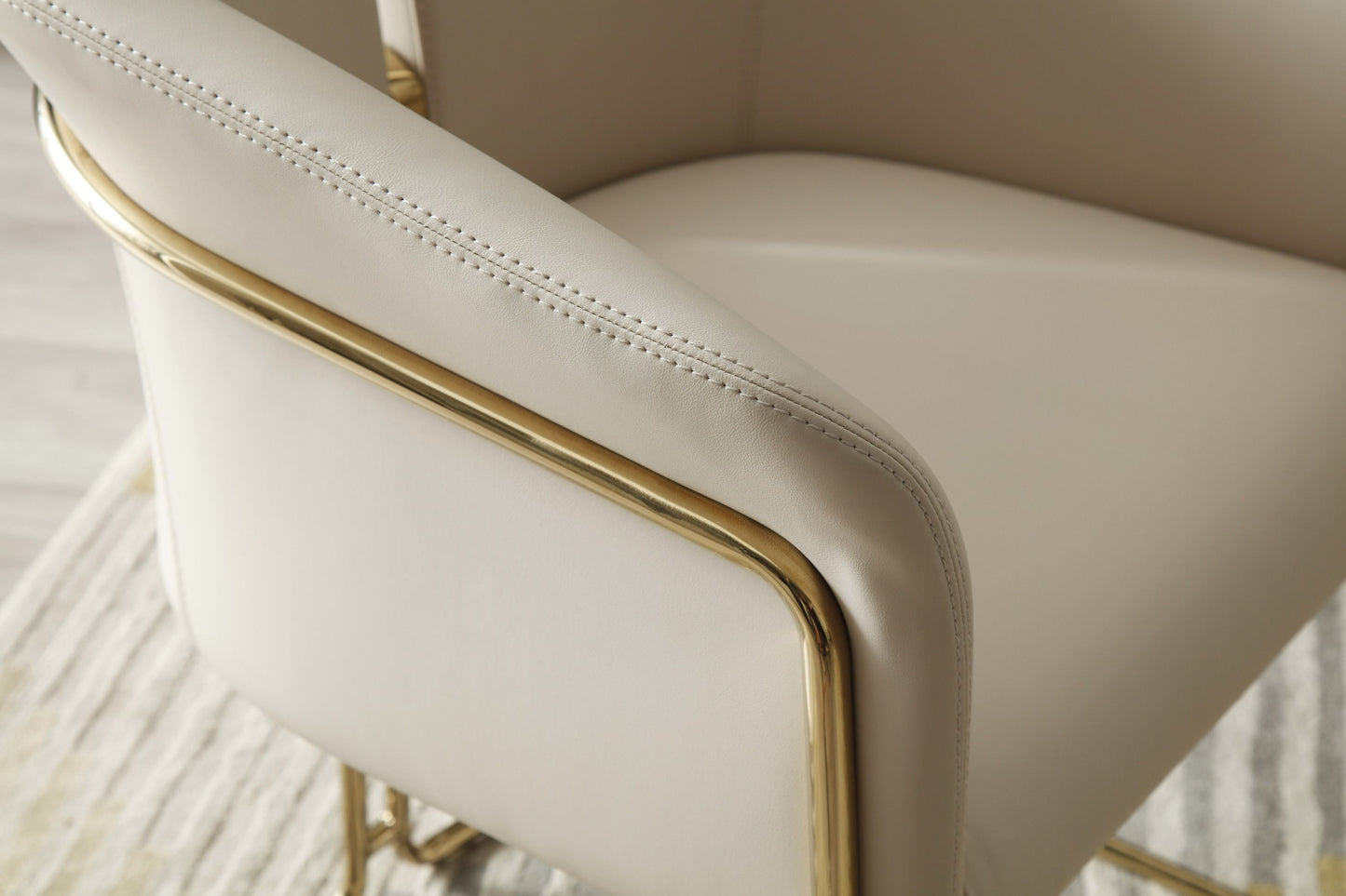 Modrest Renfew Modern Beige Vegan Leather and Champagne Gold Dining Chair for Elegant and Contemporary Dining Rooms