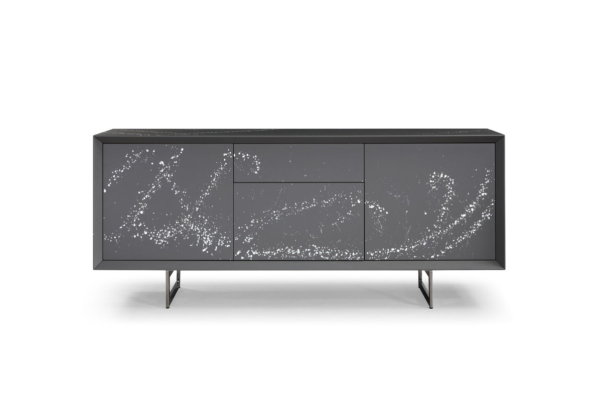 Hawick Contemporary Dark Grey and Abstract White Paint Buffet