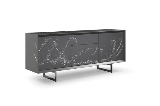 Modrest Hawick Contemporary Dark Grey and Abstract White Paint Buffet for Modern and Artistic Dining Room Storage