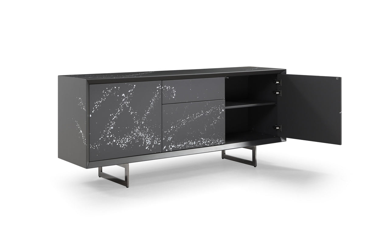 Hawick Contemporary Dark Grey and Abstract White Paint Buffet