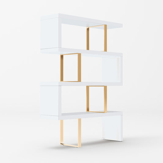 Modrest Maze - Chic Modern White & Gold Bookcase | Elegant Home Decor & Organization