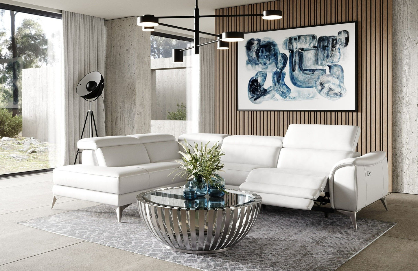 Coronelli Collezioni Monte Carlo Italian Modern White Leather Left Facing Sectional Sofa