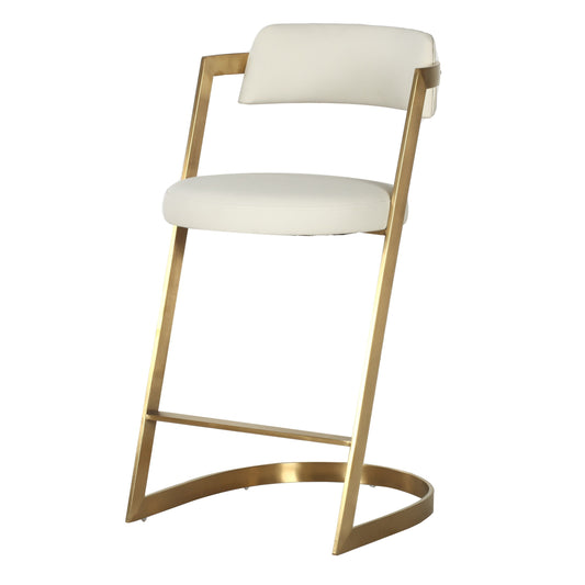 Modrest Shandra Beige Pleather Counter Stool with Gold Legs for Elegant and Modern Bar Spaces