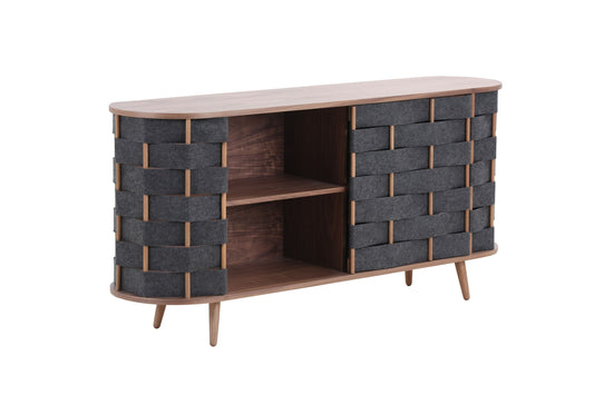 Modrest Sheridan Buffet β Mid-Century Modern Walnut Design with Grey Fabric Accents