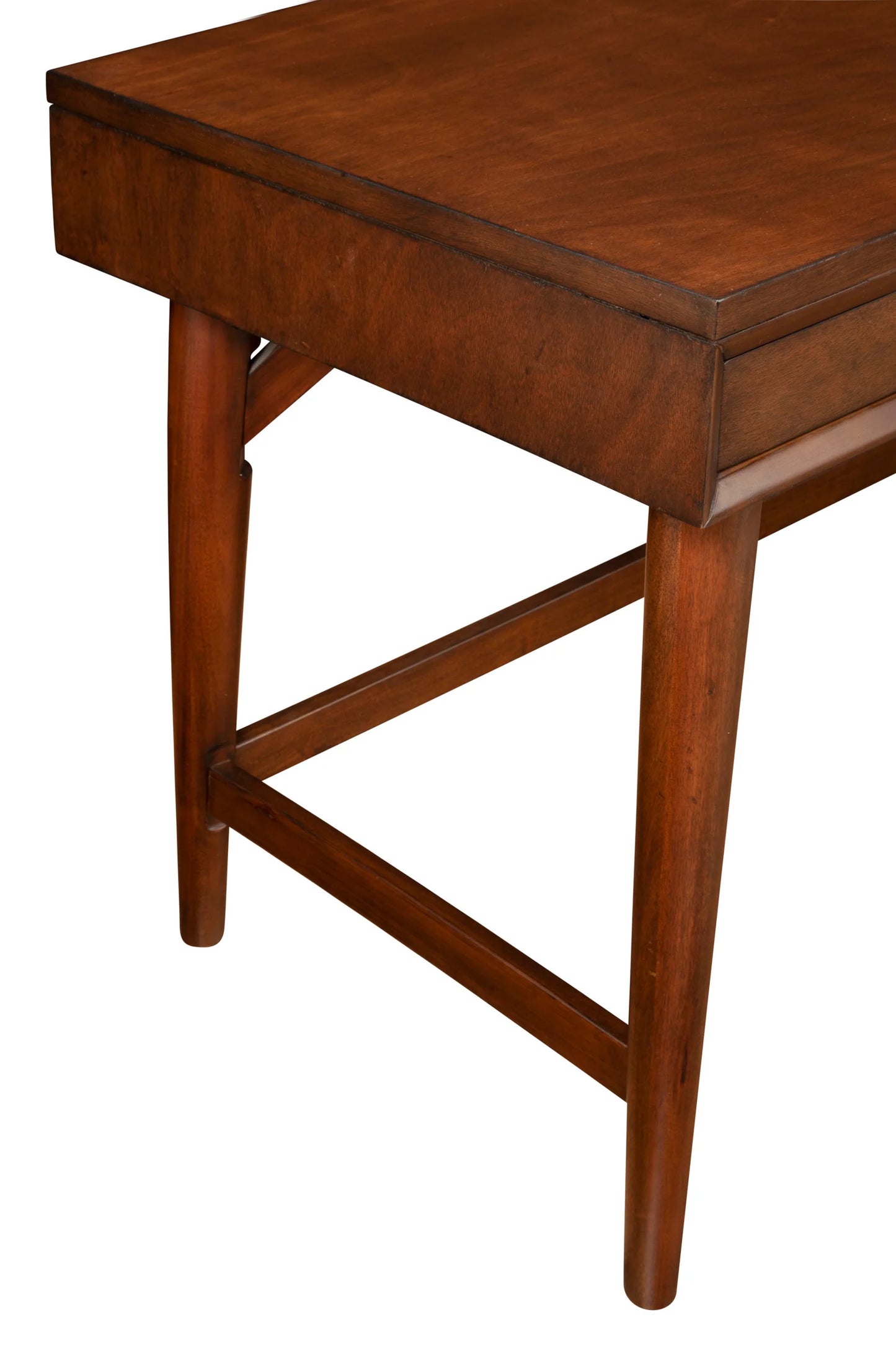 Flynn Large Desk in Rich Walnut - Mid-Century Modern Design with Three Felt-Lined Drawers and Elegant Tapered Legs for a Stylish Workspace